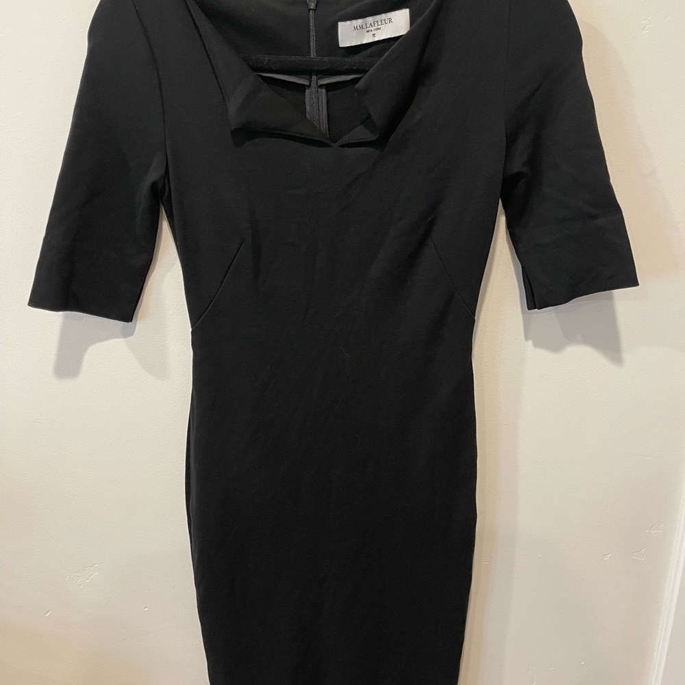 M.M.Lafleur Narie Black Boatneck V-Neckline double‎ knit short sleeve dress 0P
